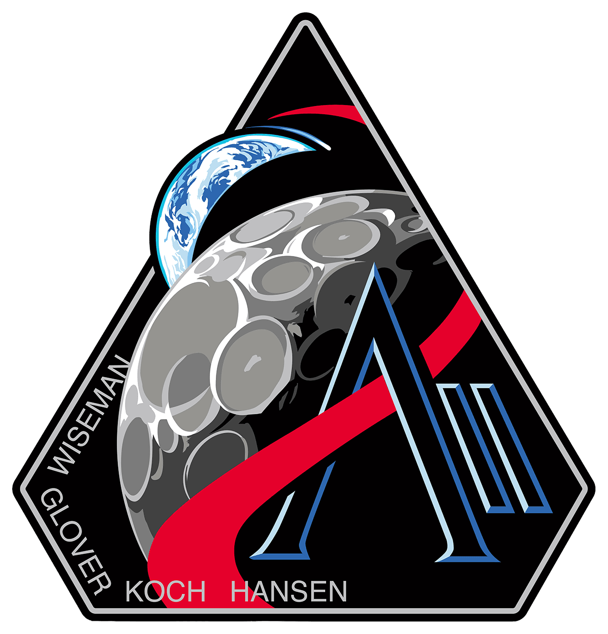 Artemis II crew patch with the names Wiseman, Glover, Koch, and Hansen
