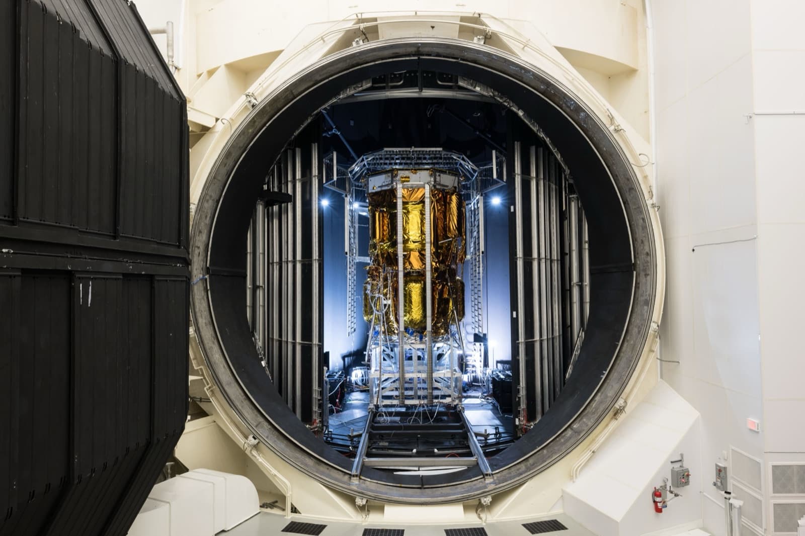 Blue Moon MK1 Endurance during environmental testing inside Thermal Vacuum Chamber A at NASA's Johnson Space Center, completed in May 2026