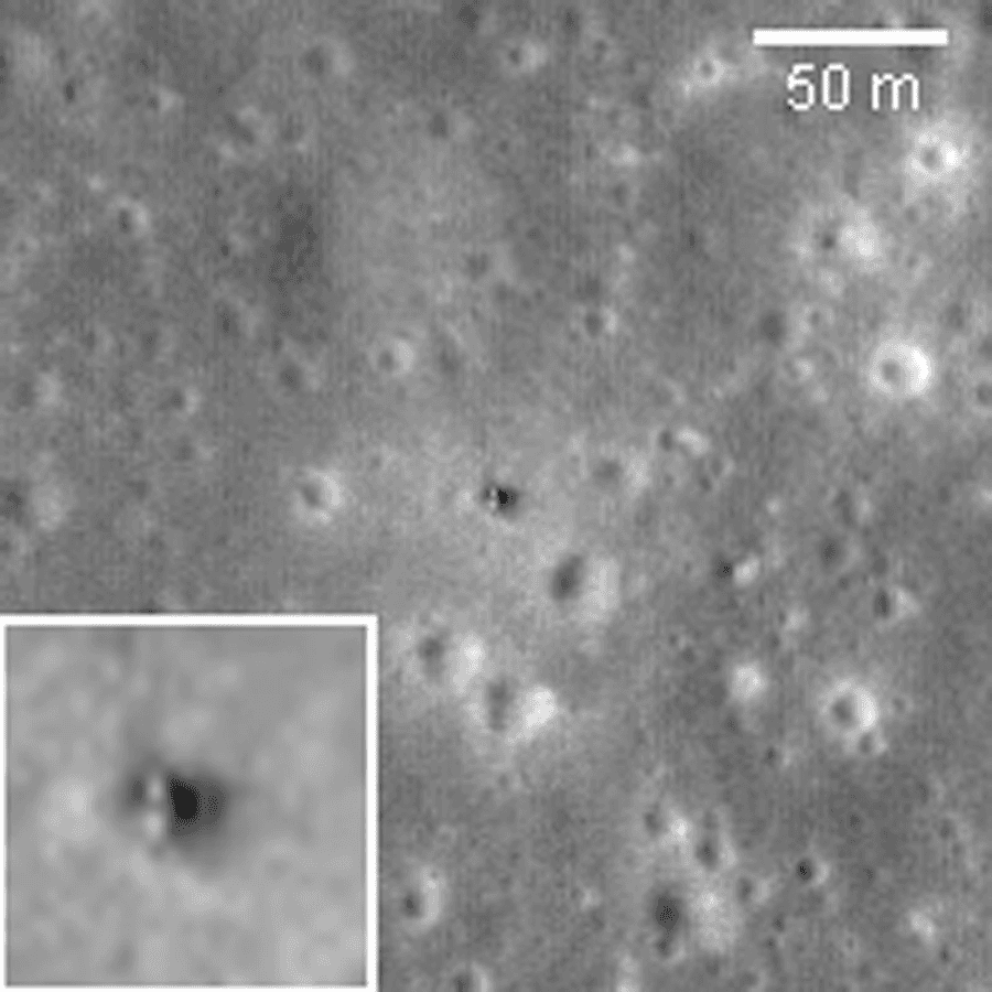 The Luna 16 descent stage, still standing on Mare Fecunditatis, seen by NASA's Lunar Reconnaissance Orbiter