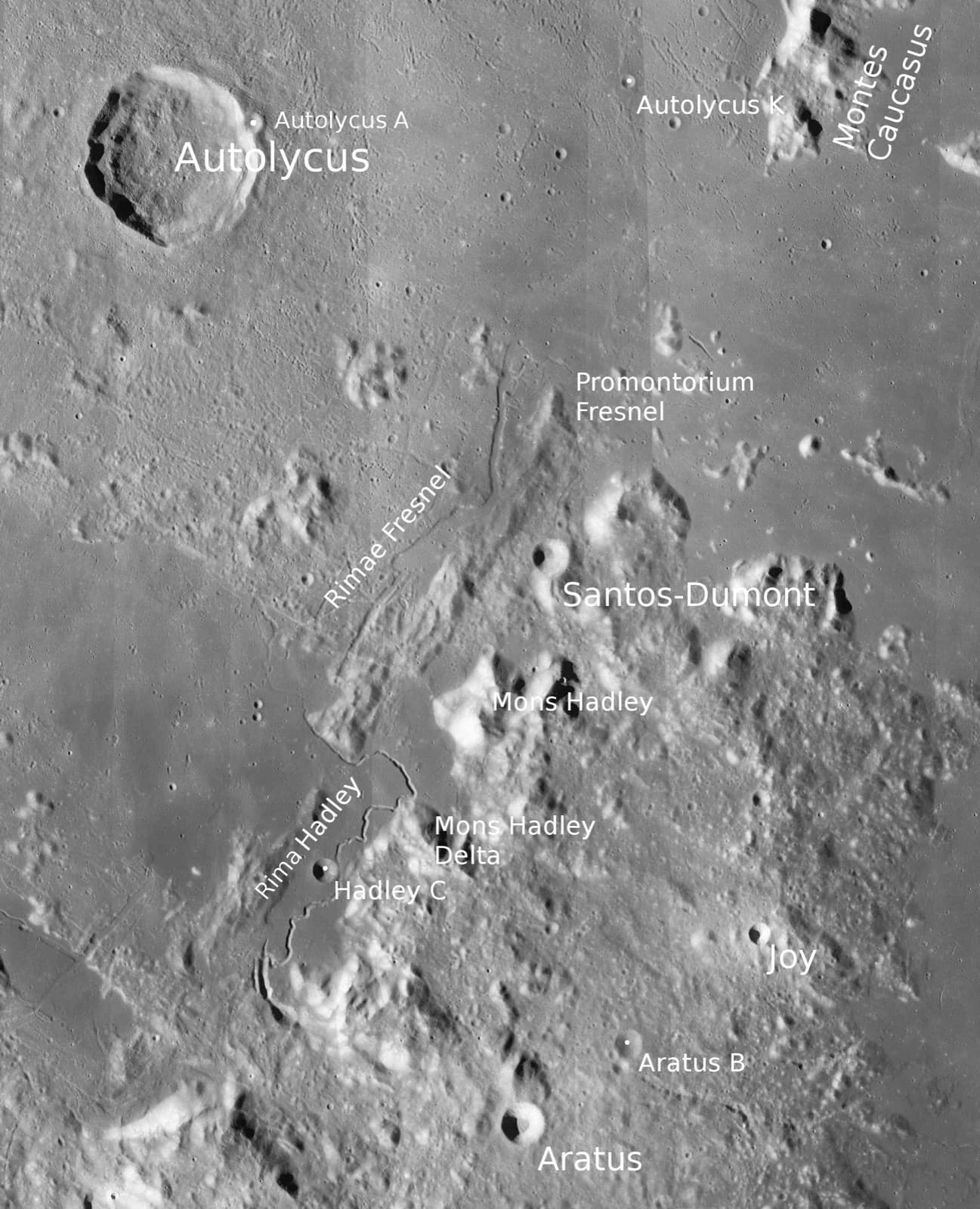Luna 2's neighborhood in LRO's global mosaic: Autolycus and Palus Putredinis, later also home to Apollo 15