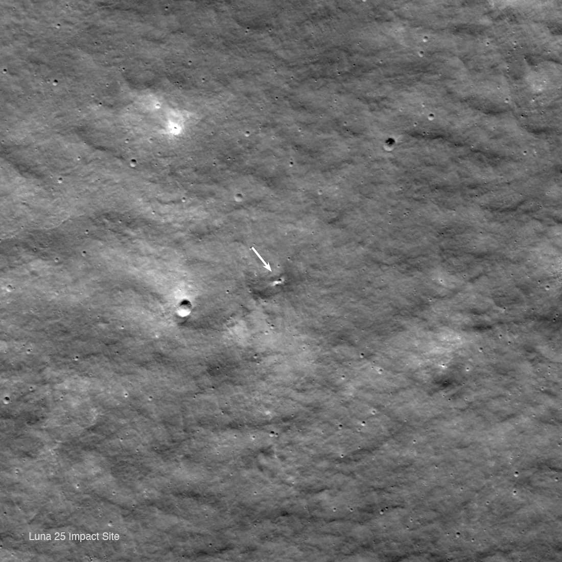 The likely Luna 25 impact crater, imaged by LRO on 24 Aug 2023