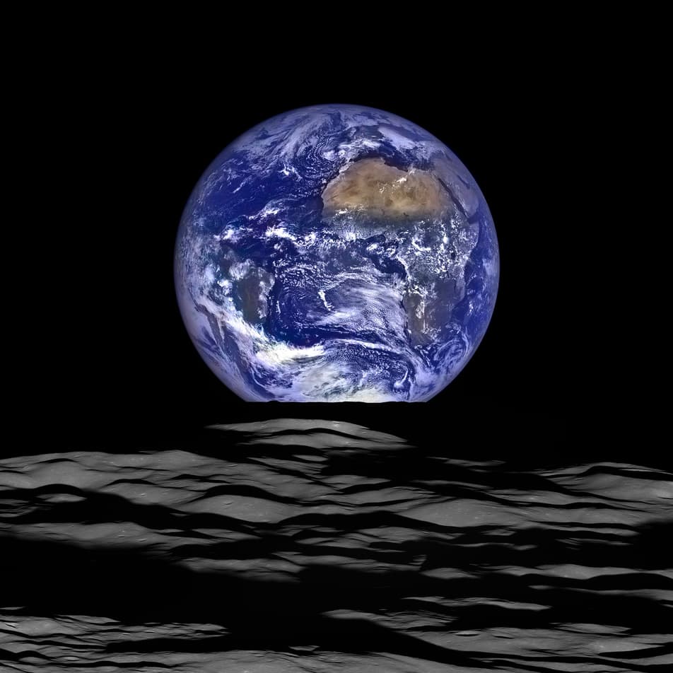 Earth from LRO's vantage over Compton crater, 2015