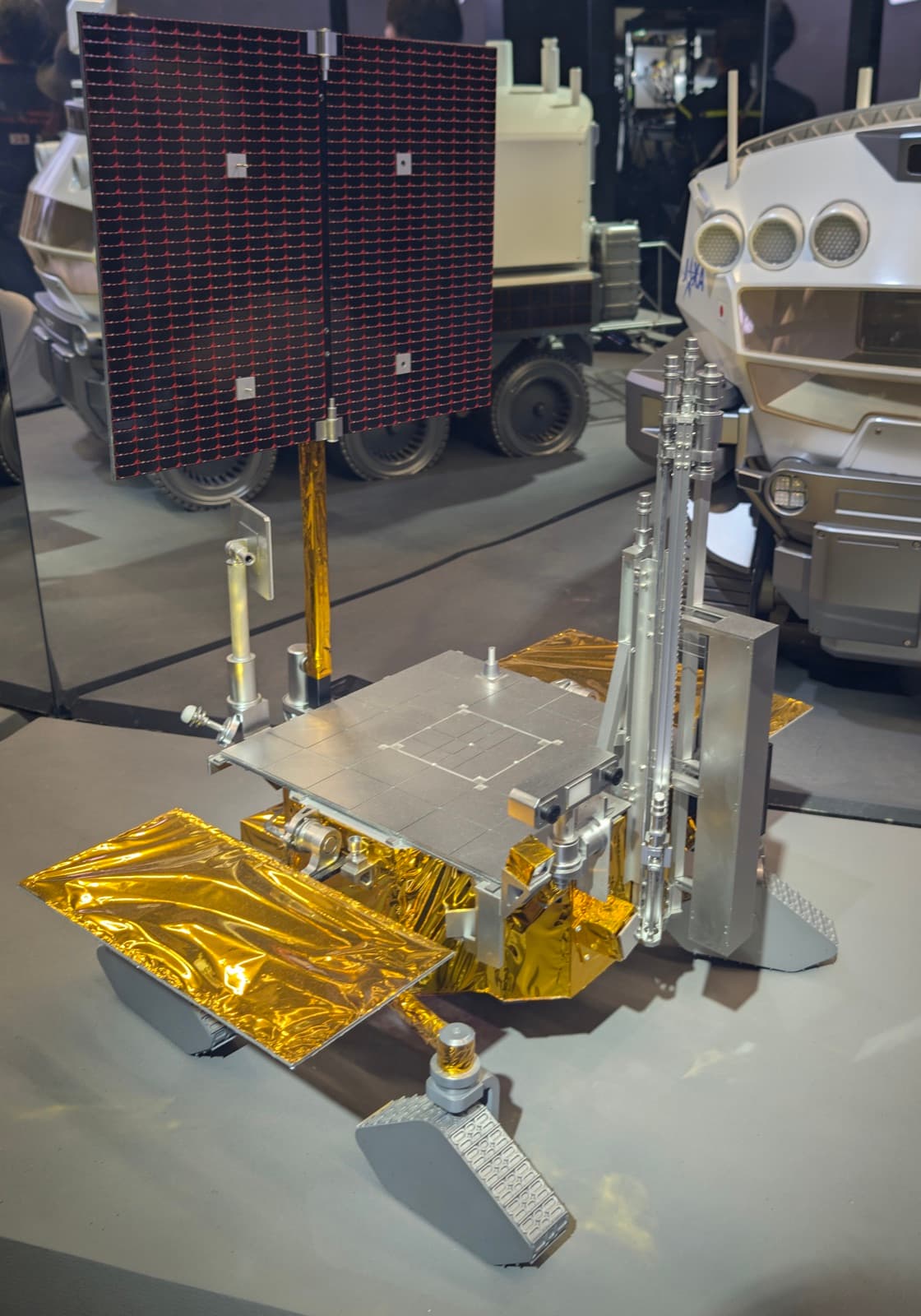 A quarter-scale model of the LUPEX rover at the JAXA pavilion, Expo 2025 in Osaka; the real rover, about 350 kg, would be the heaviest ever driven on the Moon
