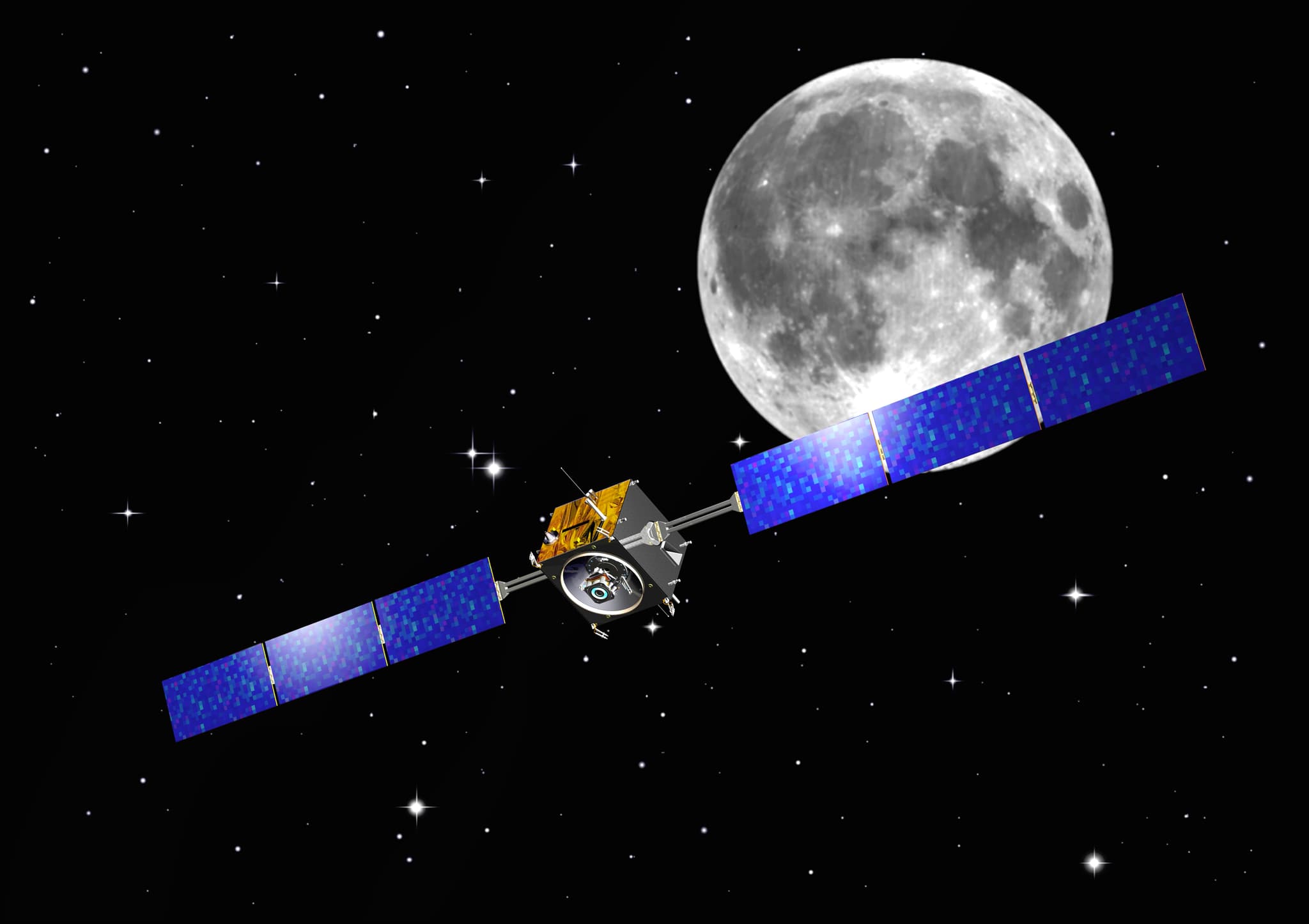 Artist's impression of SMART-1 riding its ion engine to the Moon
