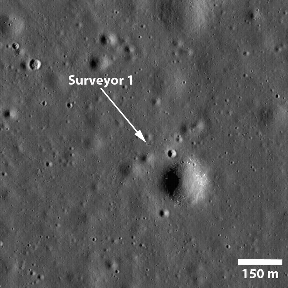 Surveyor 1 and its shadow, imaged by Lunar Reconnaissance Orbiter in 2009